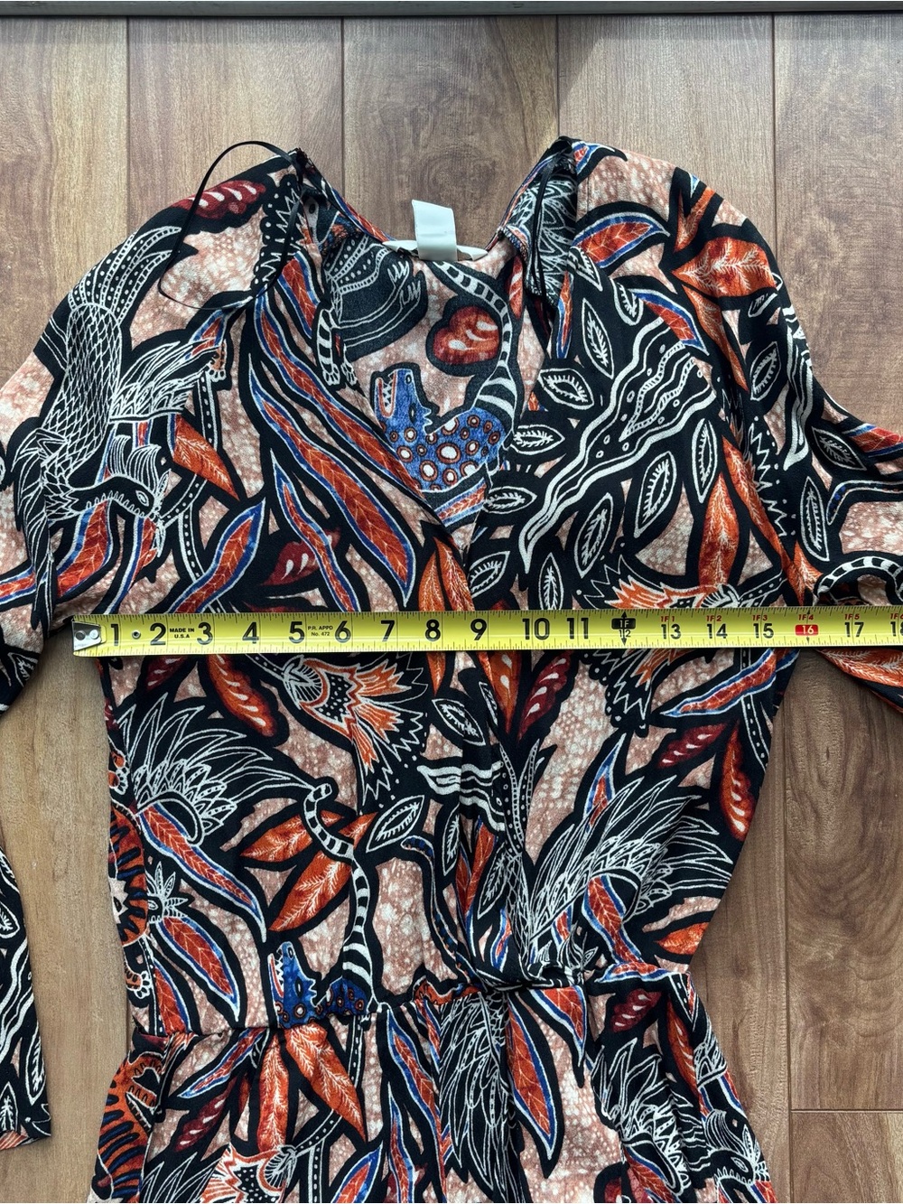 Vibrant Leaf Print Long Sleeve Romper in Black & Rust - Picture 6 of 7